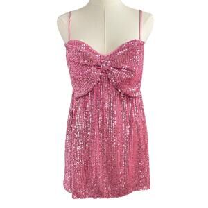 Show Me Your Mumu x Revolve pink sequin Best Bow mini Dress pockets